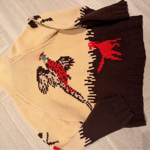 Vintage Mens Cowichan Sweater Chunky Knit Full Zip Wool Pheasant Hunting Hand... - Picture 3 of 3